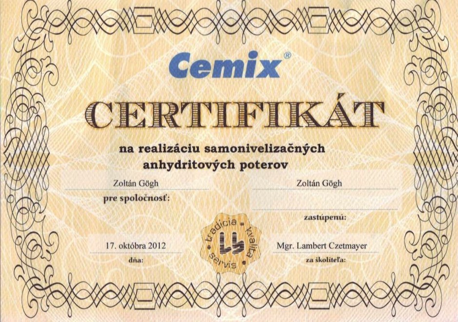 G-stav certifikát Cemix