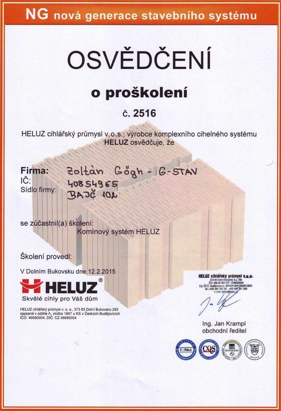 G-stav certifikát Heluz